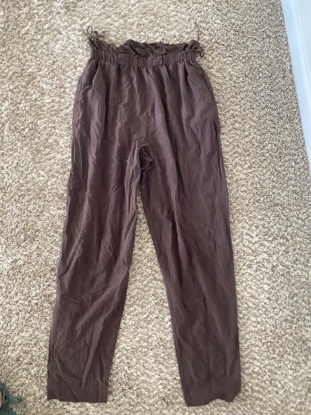 Babaton Dark Brown Drawstring Waist Wide-Leg Pants